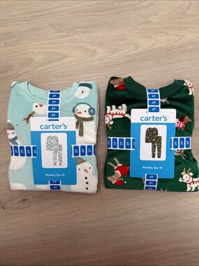 2 packs of carter's Holiday 2pc Pajama Set - Light Blue & Dark Green